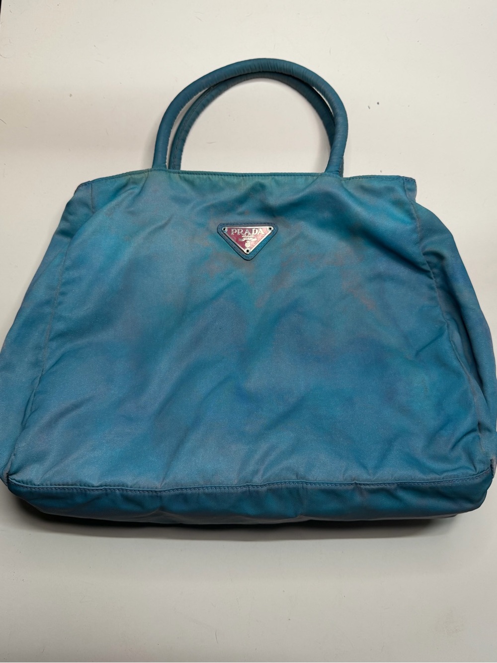 Prada Teal Nylon Tote with Top Handles
